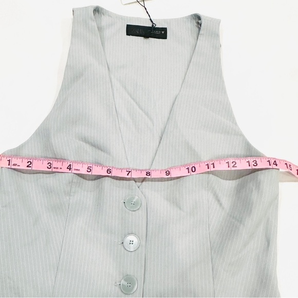 NWT Zara Blue Vest White Faux Button Down Striped Contrast Top - Picture 4 of 7